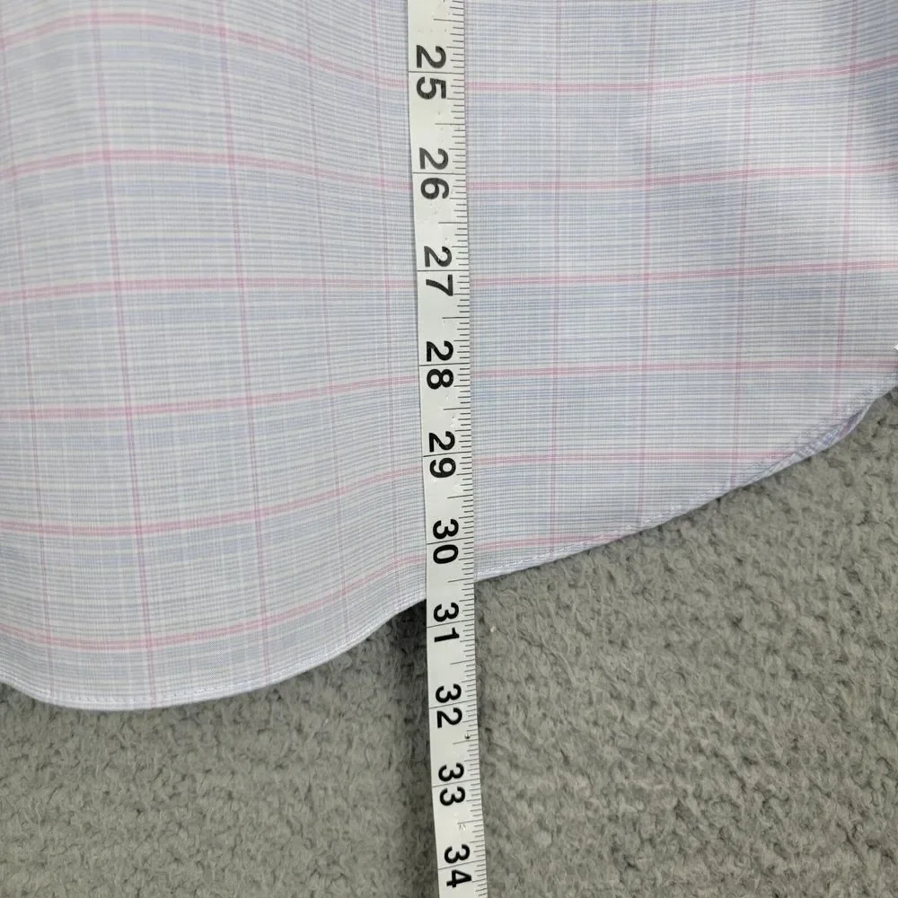 Michael Kors Shirt Mens 17 34 35  XL Blue Plaid Slim Fit Air Soft Button Front